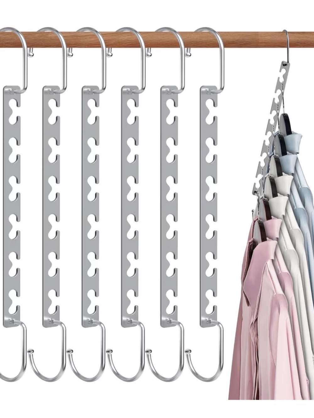 10 Space-Saving Multi-Hook Closet Organizer Hangers - Silver